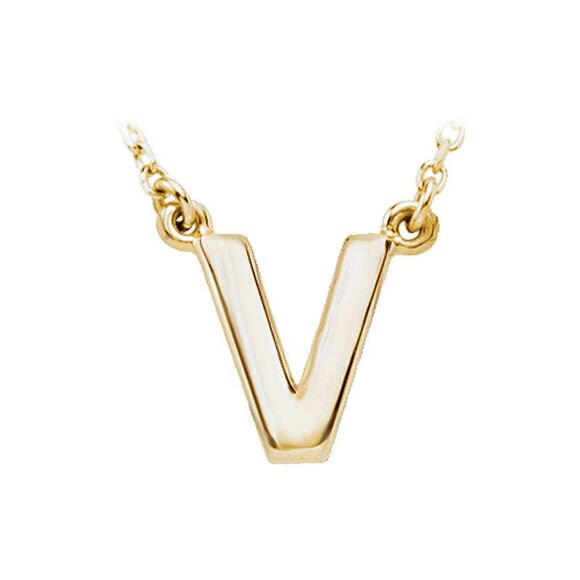 14K Yellow Gold, Kendall Collection, Block Initial V Necklace, 16 Inch - Picture 1 of 4